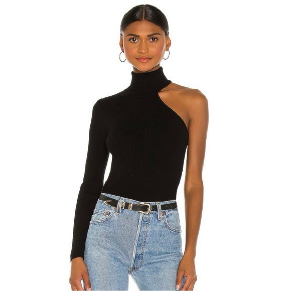 Bardot Tops - NEW BARDOT REVOLVE BLACK ONE-SHOULDER RIBBED TOP